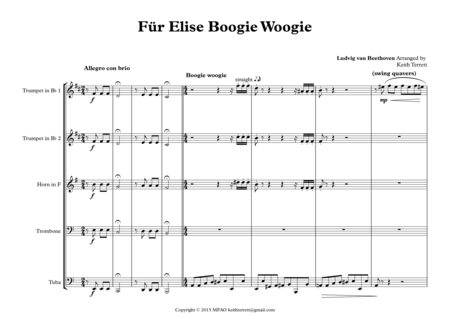 Fur Elise Boogie Woogie for Brass Quintet ''Jazz for 5 Brass Series'' image number null