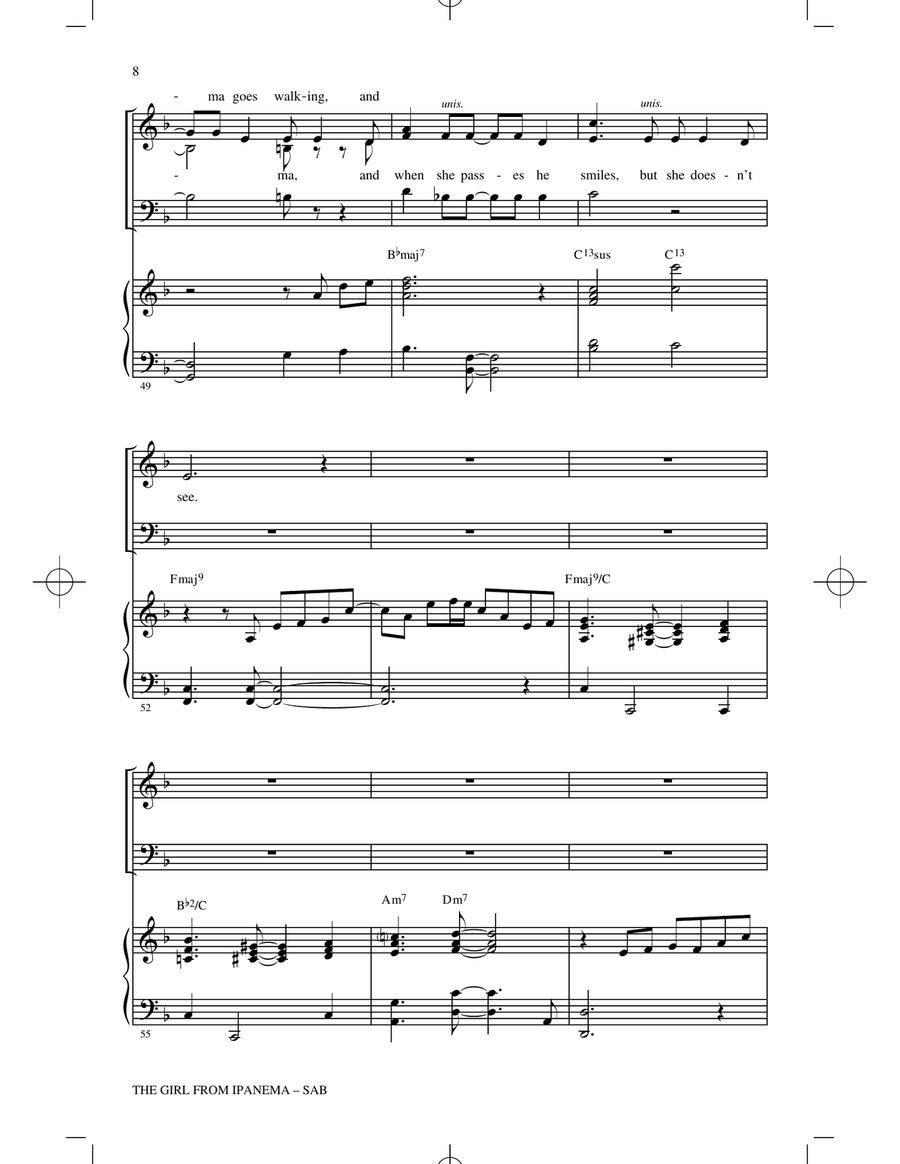 The Girl from Ipanema (Garôta de Ipanema) (arr. Paris Rutherford) 3-Part scores gallery preview page 6