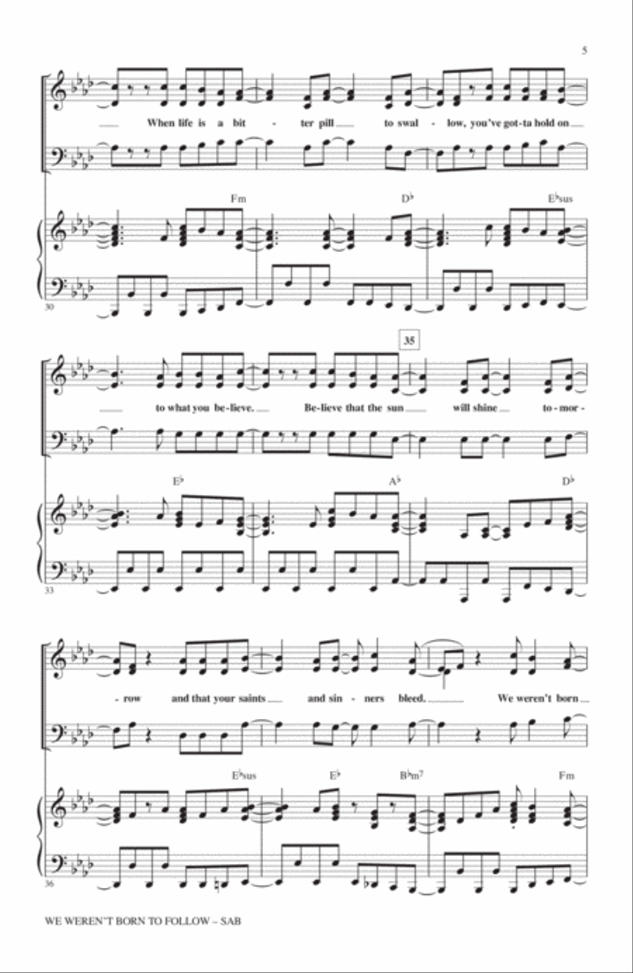 We Weren't Born To Follow 3-Part scores gallery preview page 4