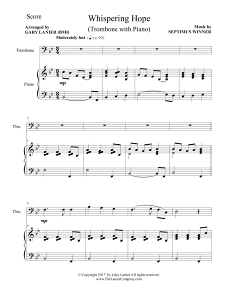 WHISPERING HOPE (Duet – Trombone & Piano with Score/Part) image number null