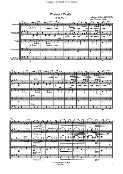 Walzer op. 39/15 (für Streichquartett)