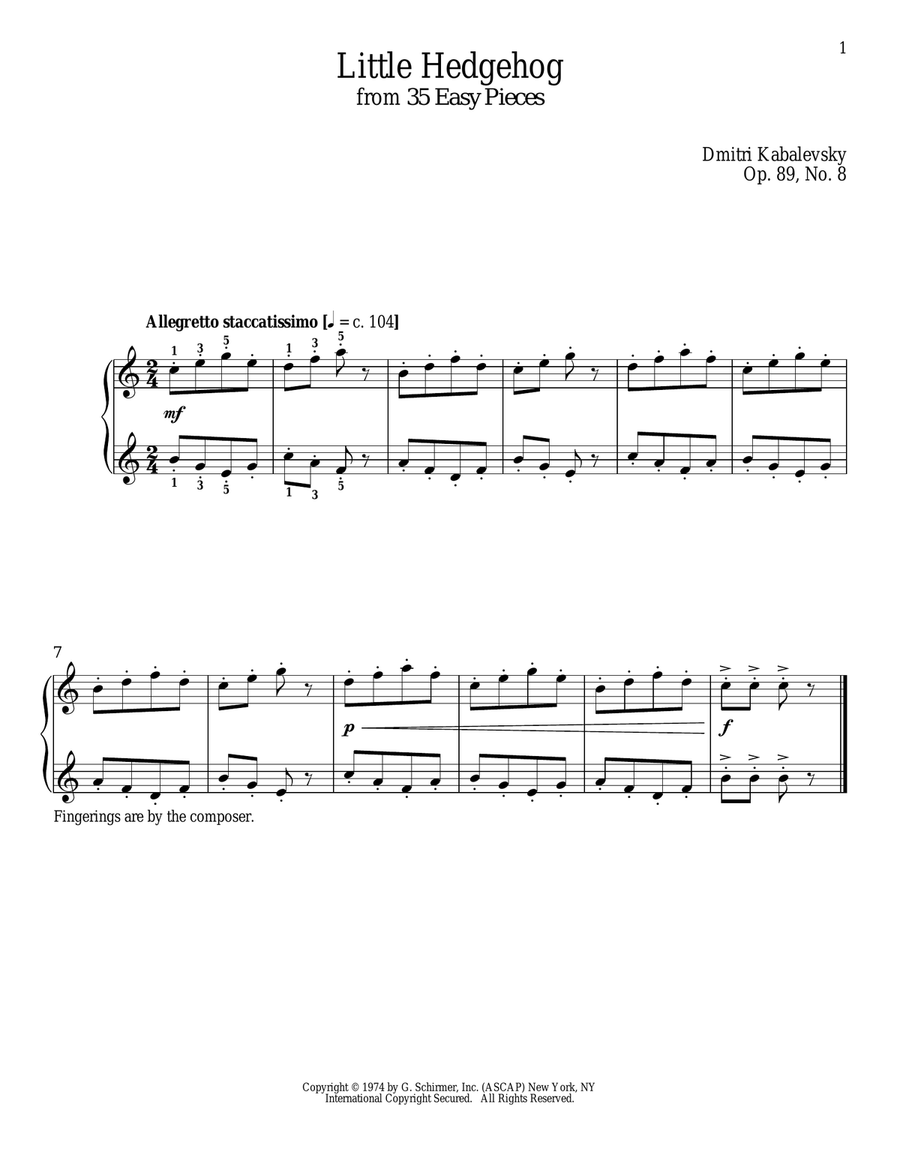 Little Hedgehog, Op. 89, No. 8 Piano Solo scores gallery preview page 1