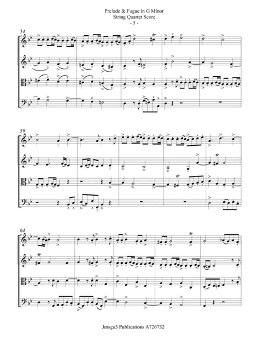 Bach: Prelude & Fugue in G Minor BWV 558 for String Quartet String Quartet scores gallery preview page 5
