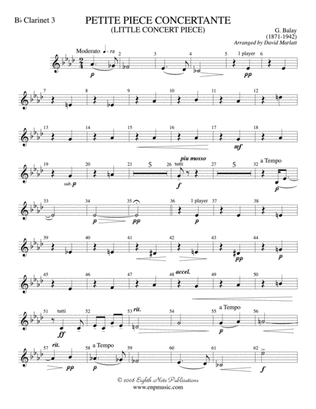 Petite Piece Concertante (Little Concert Piece) (Solo Cornet and Concert Band): 3rd B-flat Clarinet