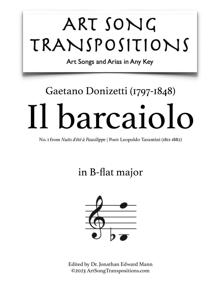 DONIZETTI: Il barcaiolo (transposed to B-flat major) Voice scores gallery preview page 1
