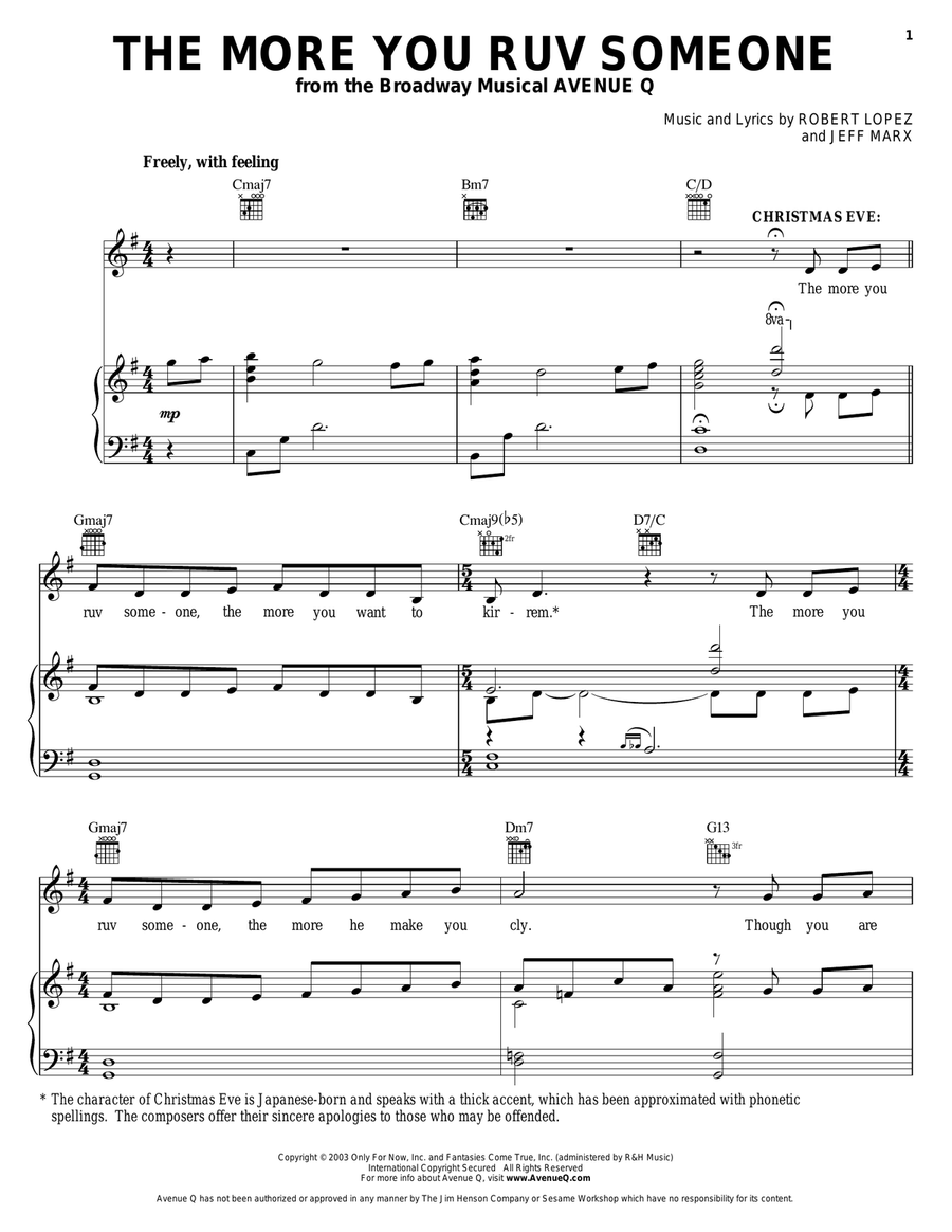 The More You Ruv Someone (from Avenue Q) Piano, Vocal, Guitar scores gallery preview page 1