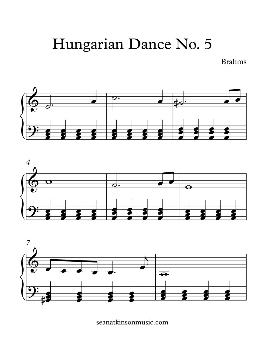 Hungarian Rhapsody No. 5 (Brahms) Easy Piano scores gallery preview page 1