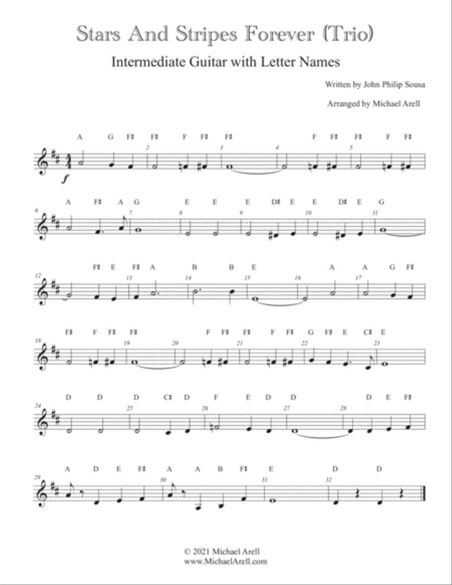 Stars and Stripes Forever- Intermediate Guitar Acoustic Guitar scores gallery preview page 3