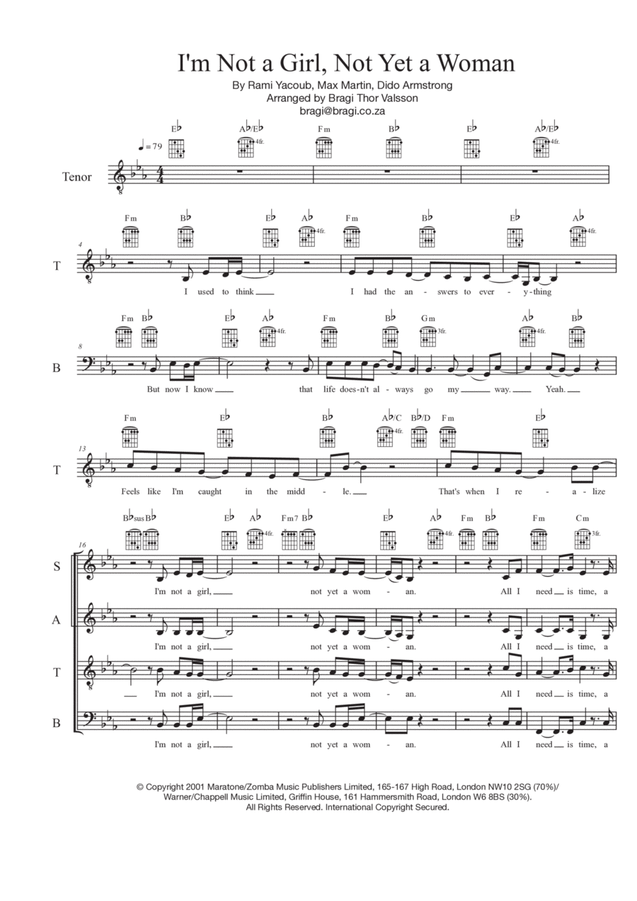 I'm Not A Girl, Not Yet A Woman 4-Part scores gallery preview page 1