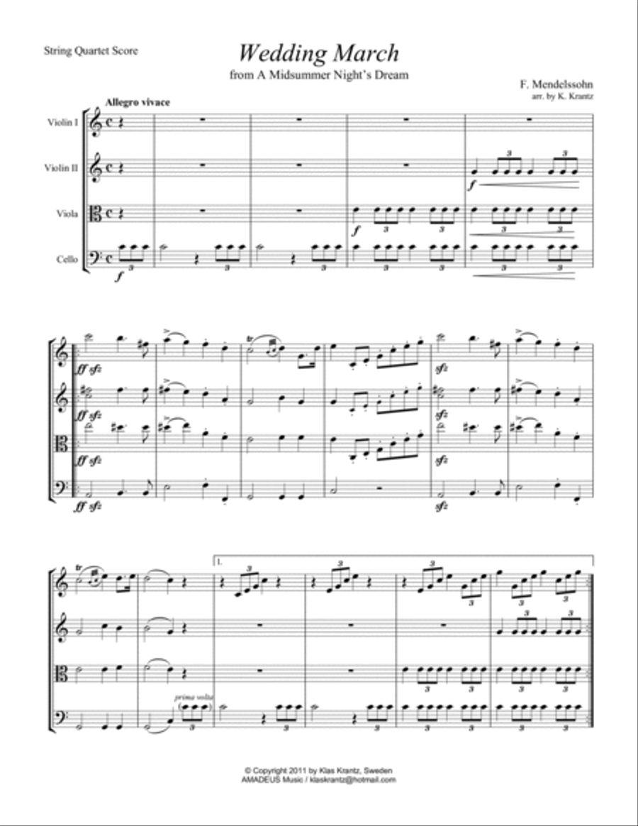 Wedding March for string quartet (C Major) String Quartet scores gallery preview page 2