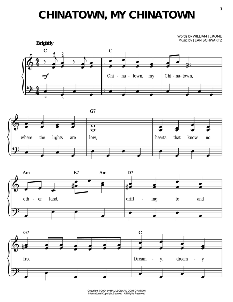 Chinatown, My Chinatown Easy Piano scores gallery preview page 1