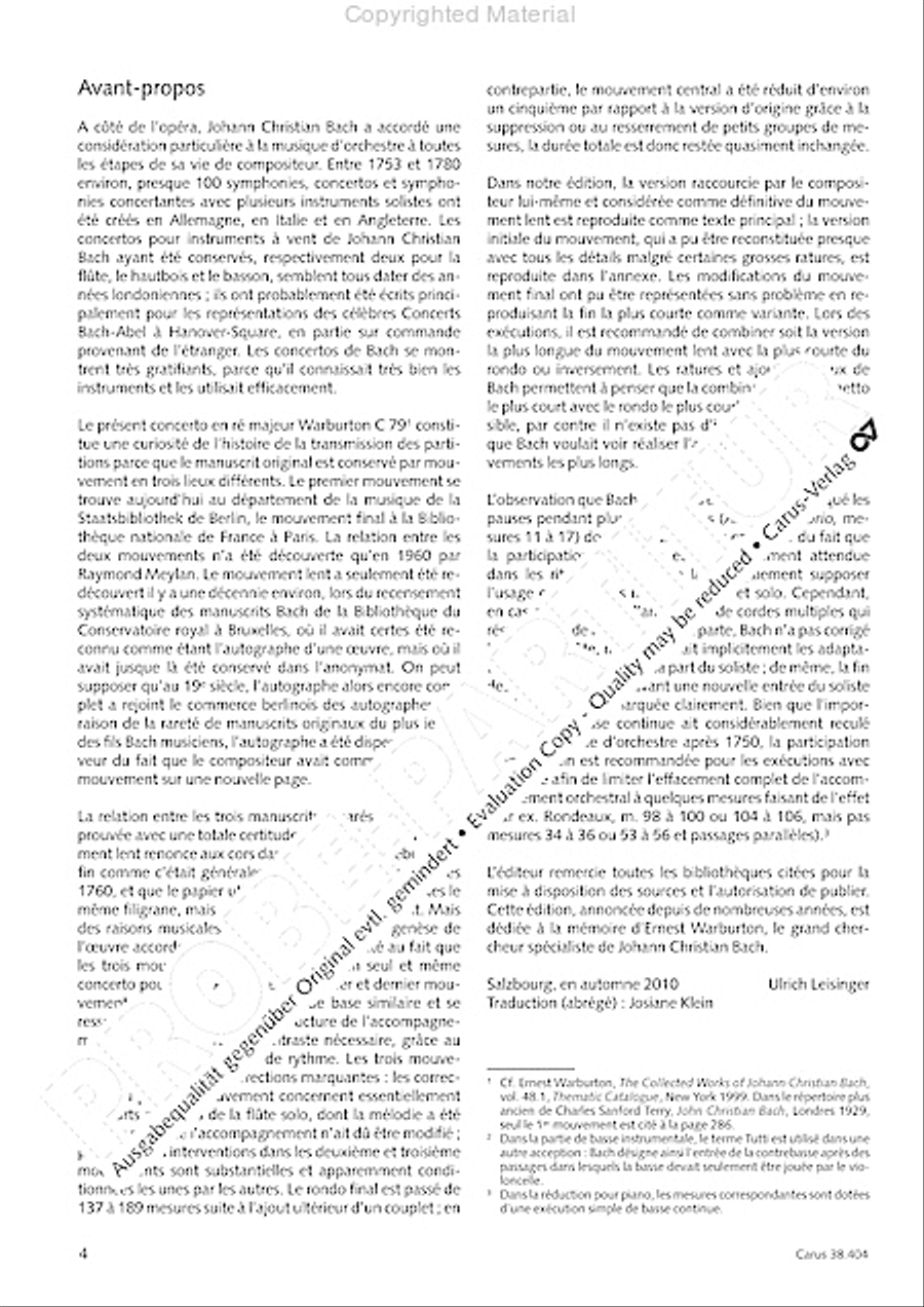 Concerto for Flute in D major (Concerto per il Flauto traverso in D / Flotenkonzert in D) Flute Solo scores gallery preview page 6