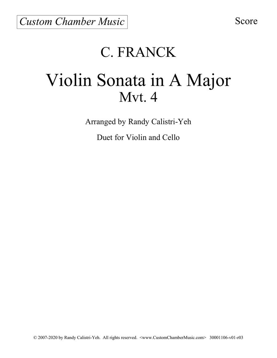 Franck Violin Sonata, Mvt. IV (violin/cello duet) String Duet scores gallery preview page 1