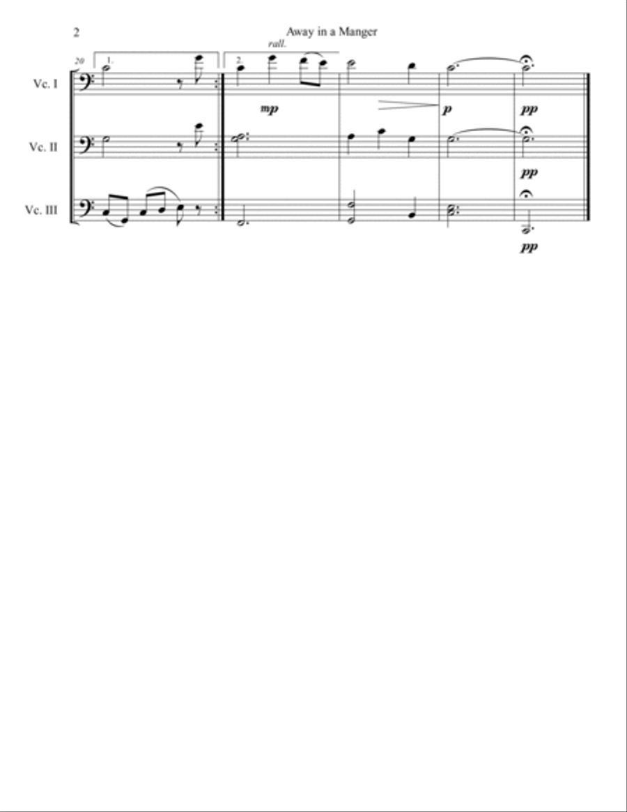 Away in a Manger for Cello Trio String Trio scores gallery preview page 2