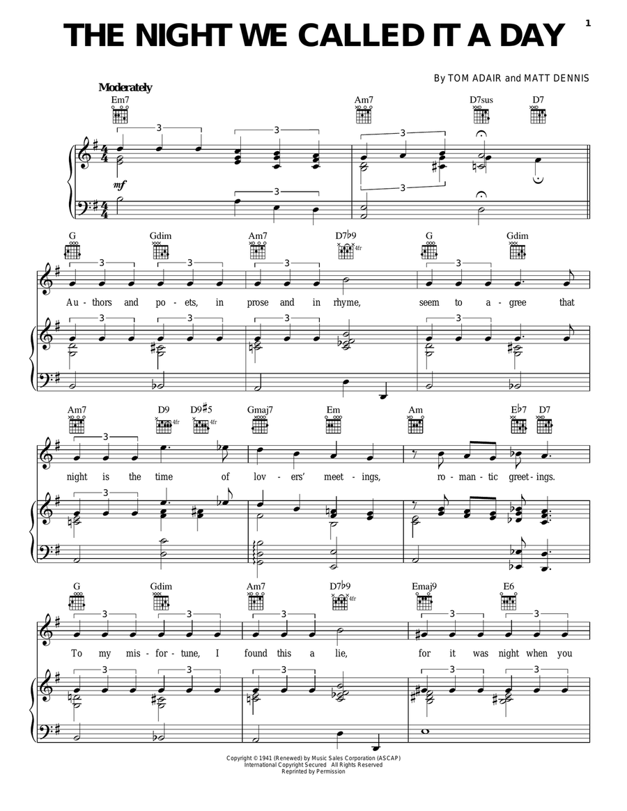 The Night We Called It A Day Piano, Vocal, Guitar scores gallery preview page 1