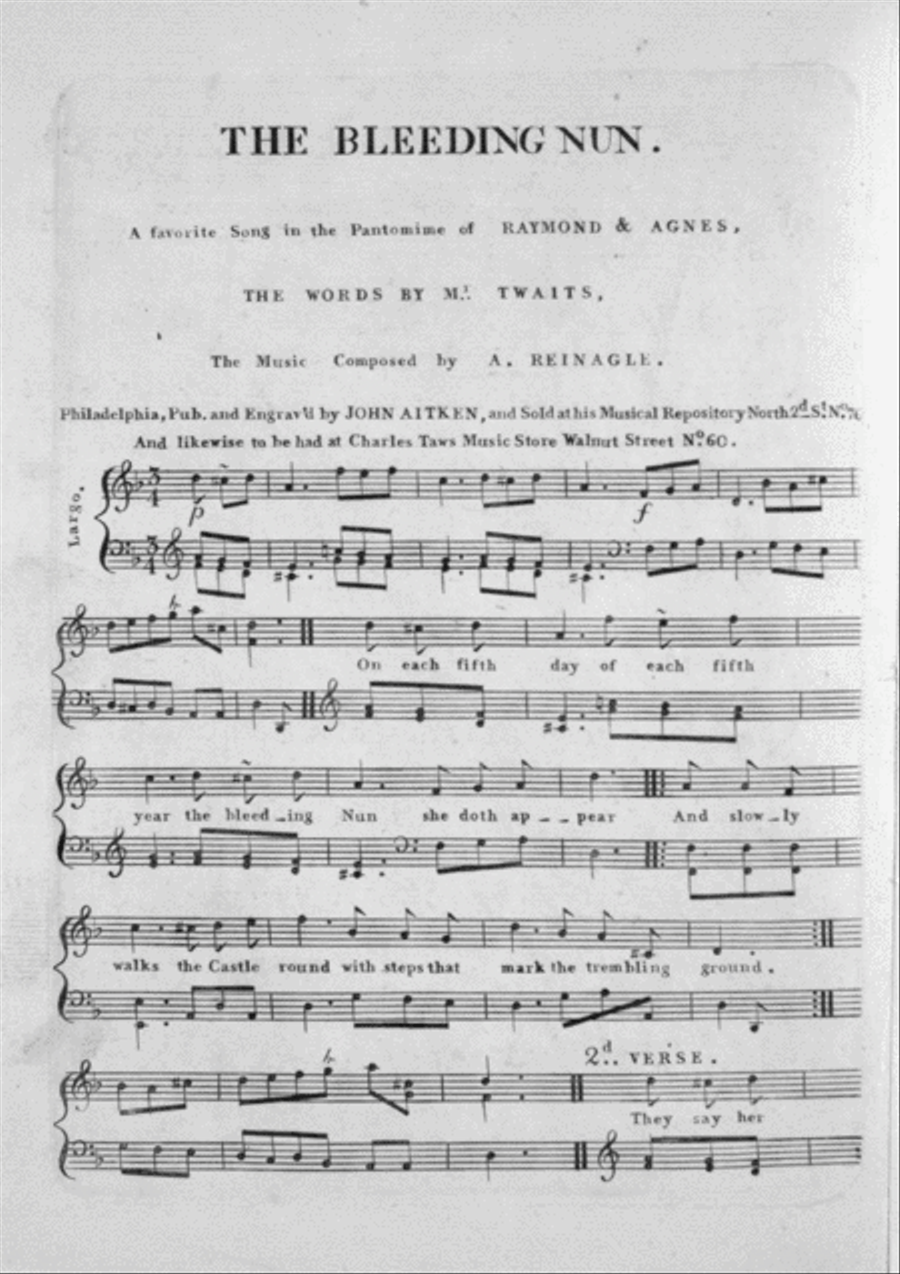 The Bleeding Nun. A Favorite Song in the Pantomime of Raymond & Agnes Voice scores gallery preview page 1