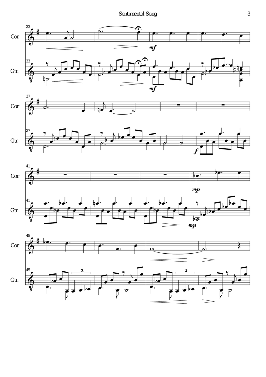 Sentimental Song for cor anglais and guitar English Horn scores gallery preview page 3