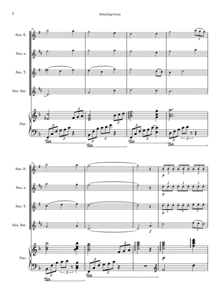 Amazing Grace - Saxophone Quartet & Piano image number null
