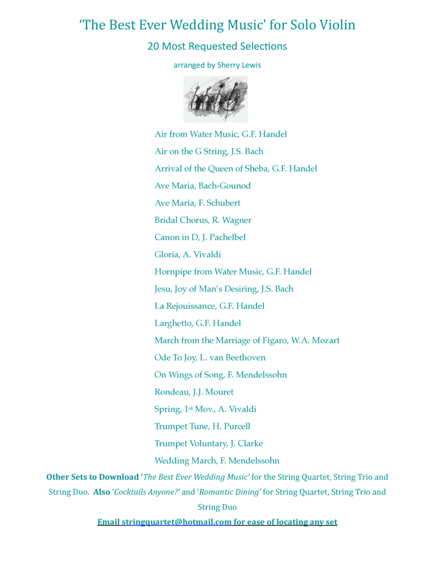 SOLO VIOLIN WEDDING MUSIC - For SOLO VIOLIN COLLECTION SET OF WEDDING CLASSICS - 20 arrangement Violin Solo scores gallery preview page 1