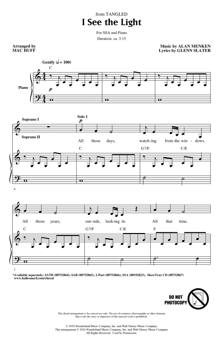 I See The Light (from Tangled) (arr. Mac Huff) SSA scores gallery preview page 1