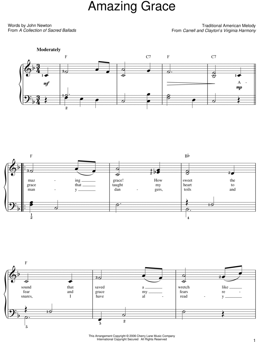 Amazing Grace Easy Piano scores gallery preview page 1
