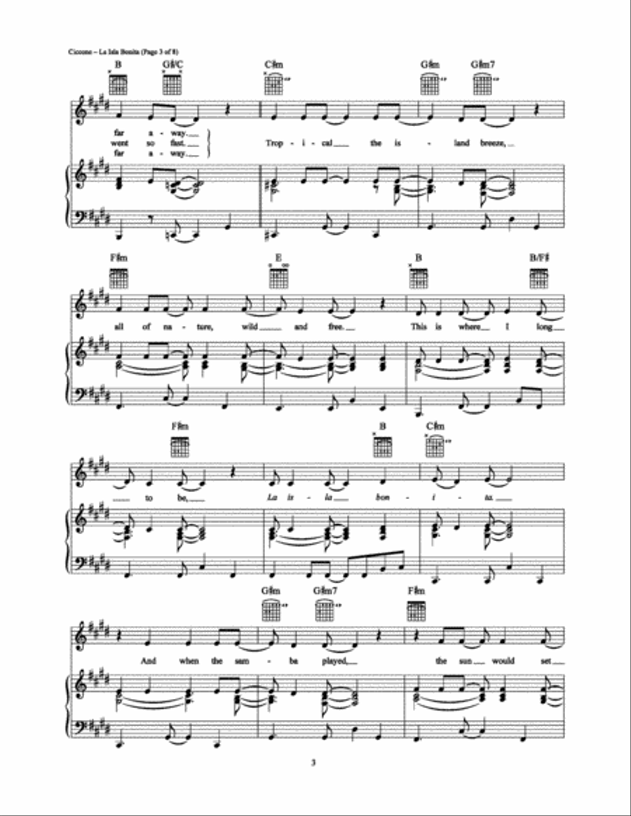 La Isla Bonita Piano, Vocal, Guitar scores gallery preview page 3