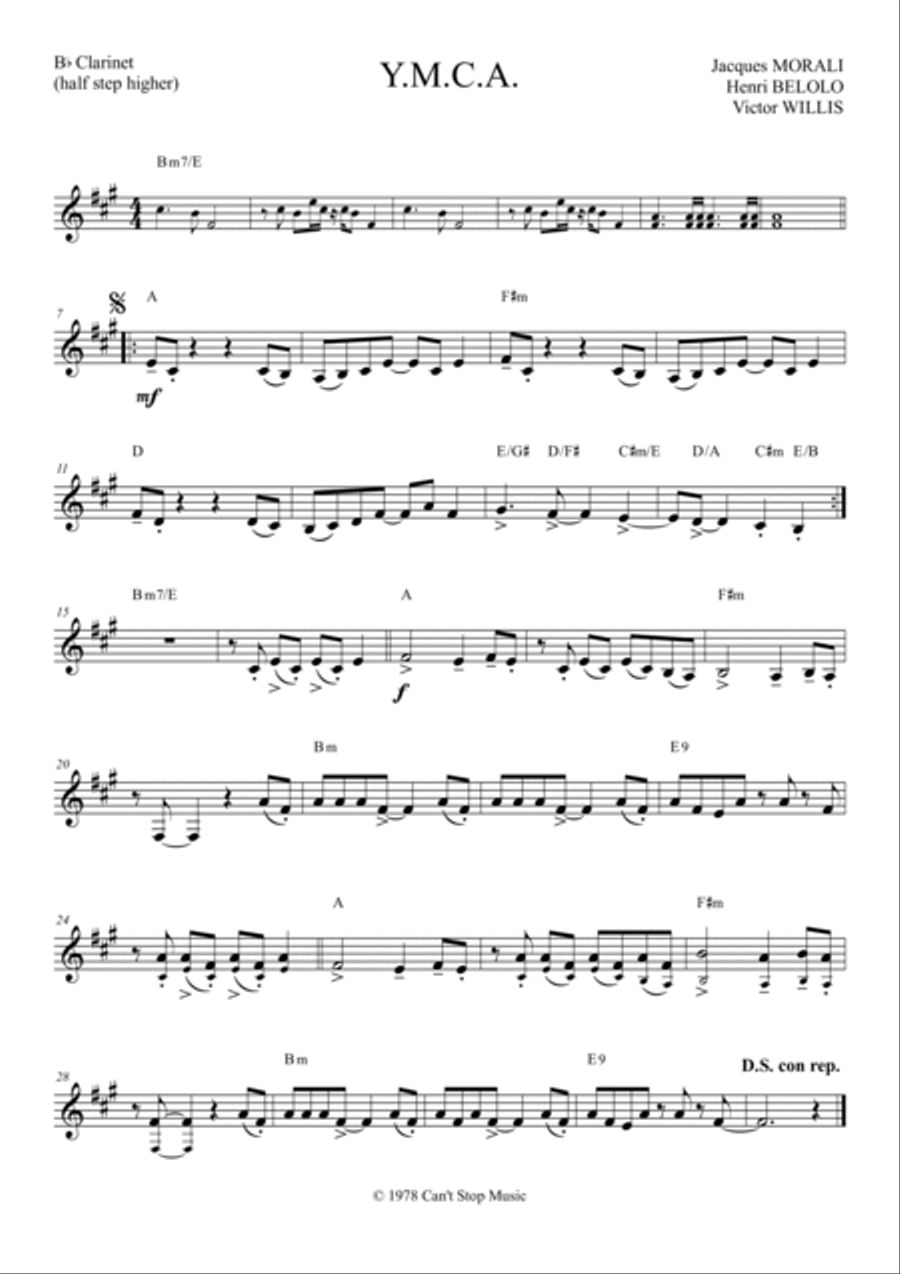 Y.m.c.a. Y.m.c.a. B-Flat Clarinet scores gallery preview page 2