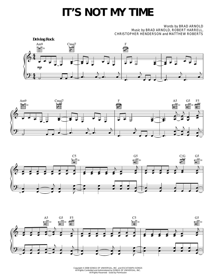 It's Not My Time It's Not My Time Piano, Vocal, Guitar scores gallery preview page 1