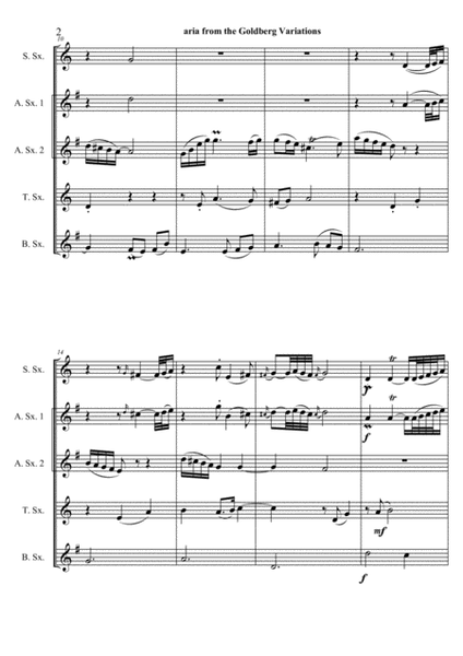 Aria from the Goldberg Variations: for sax quartet SATB or AATB image number null
