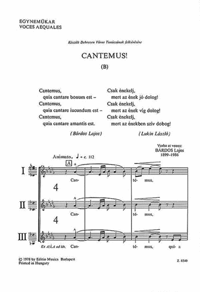Cantemus (B) (to words by the composer)