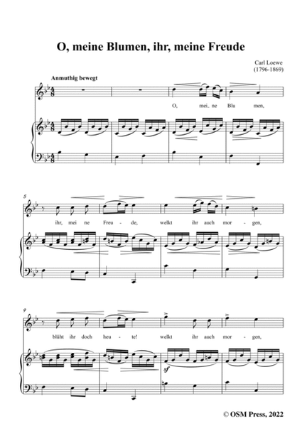 Loewe-O,meine Blumen,ihr,meine Freude,in B flat Major,for Voice and Piano