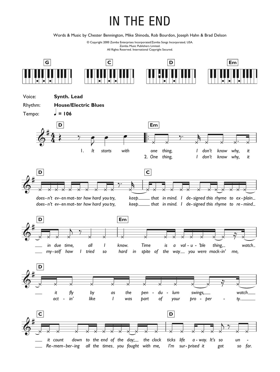 In The End Piano Solo scores gallery preview page 1