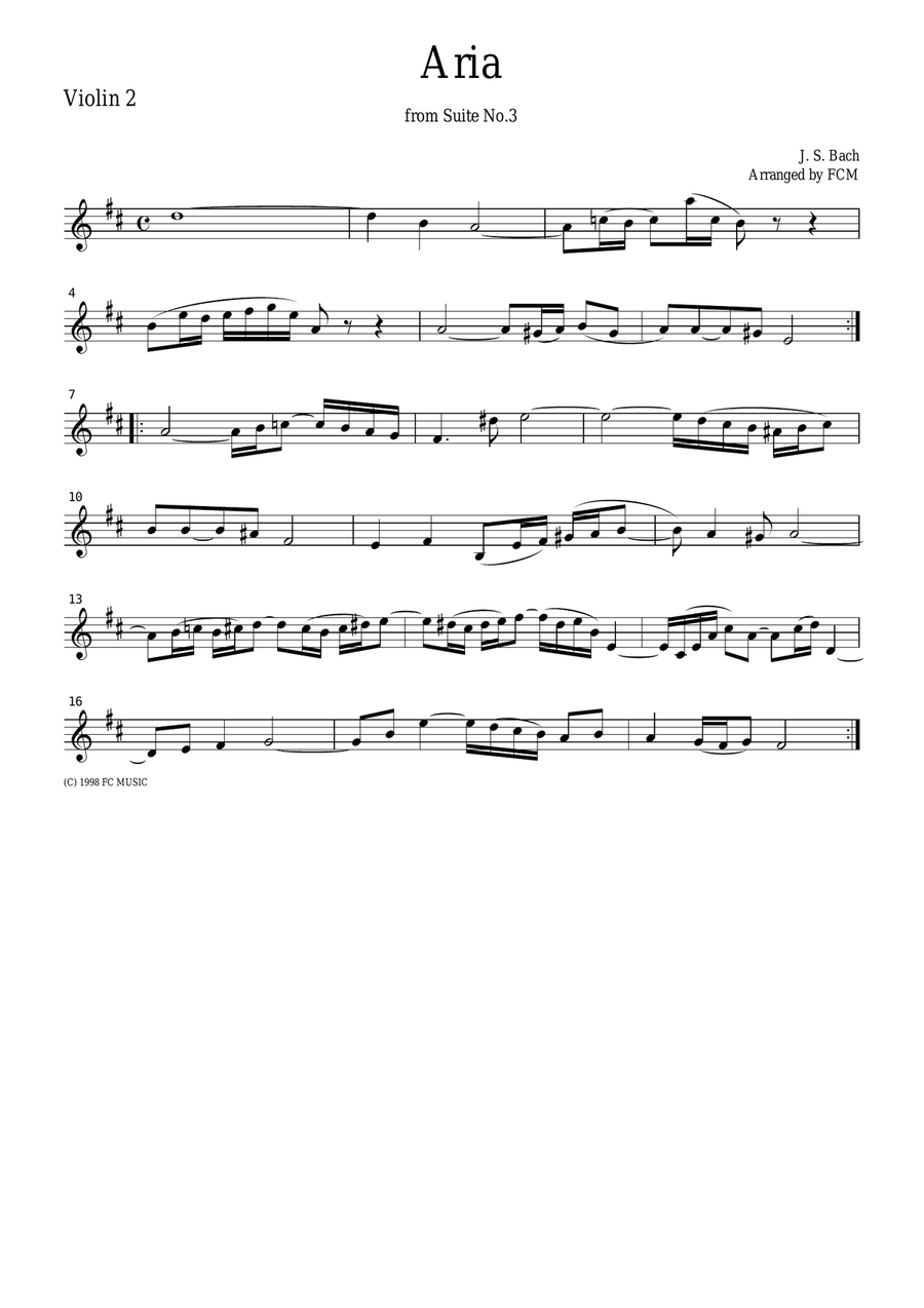 J.S.Bach Aria from Suite No.3, for string quartet, CB204 String Quartet scores gallery preview page 2