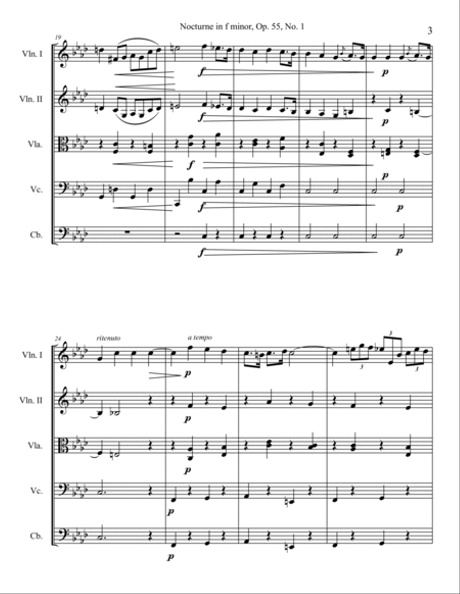Nocturne in f minor, Op. 55, No. 1 String Orchestra scores gallery preview page 3