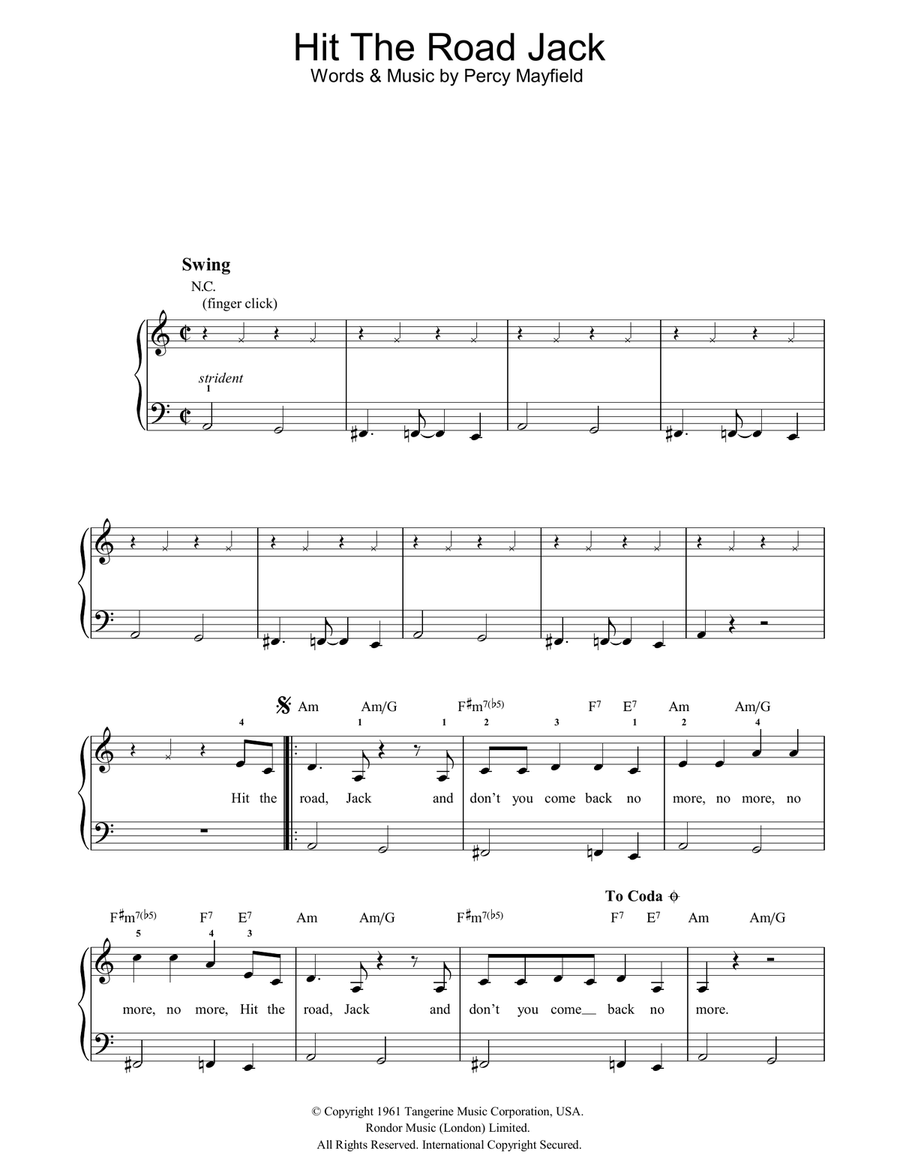Hit The Road Jack Easy Piano scores gallery preview page 1