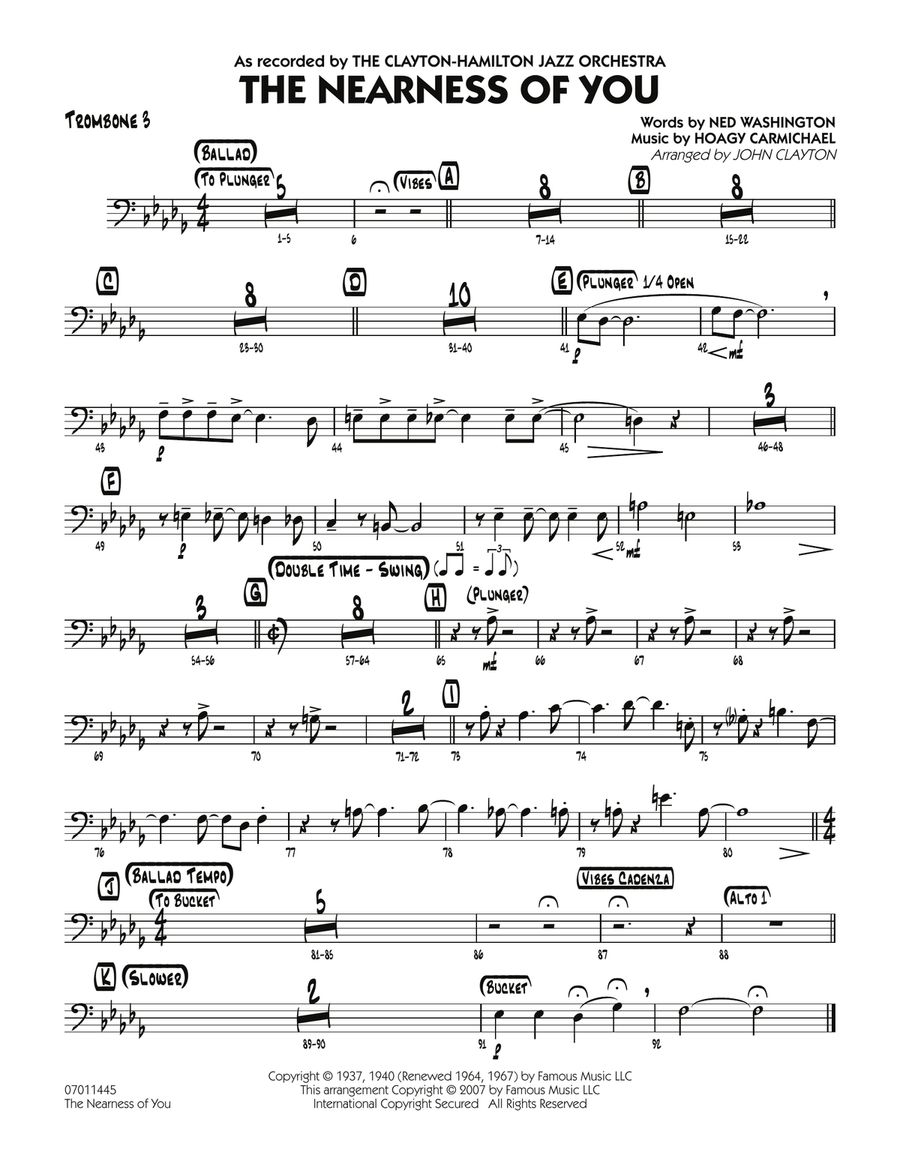 The Nearness Of You - Trombone 3 Jazz Ensemble scores gallery preview page 1
