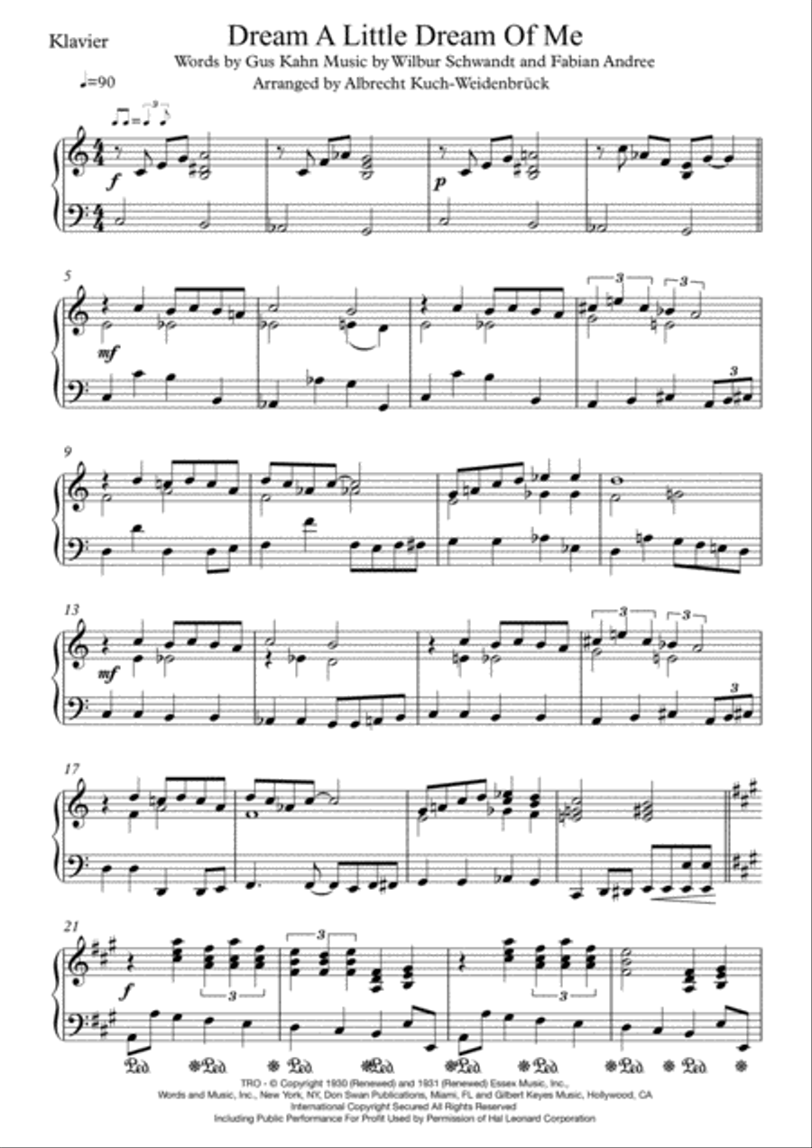 Dream A Little Dream Of Me Piano Solo scores gallery preview page 1