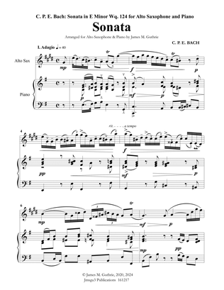 Book cover for CPE BACH: Sonata in E Minor WQ124 for Alto Sax & Piano