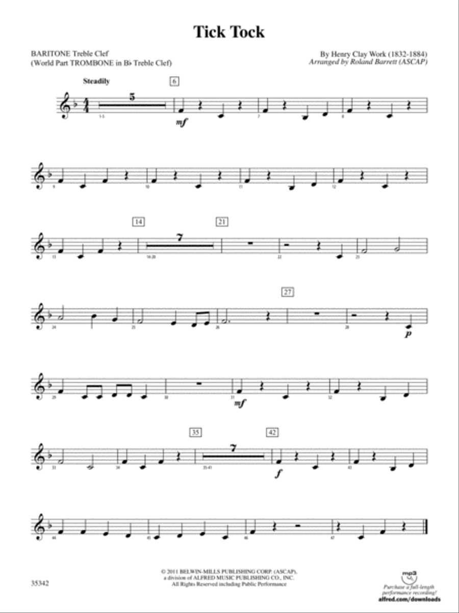 Tick Tock: (World Part) Baritone T.C. Concert Band scores gallery preview page 1