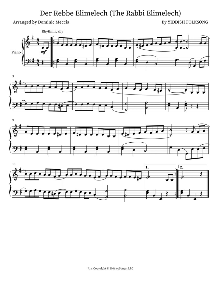 Der Rebbe Elimelech (The Rabbi Elimelech) Voice scores gallery preview page 1