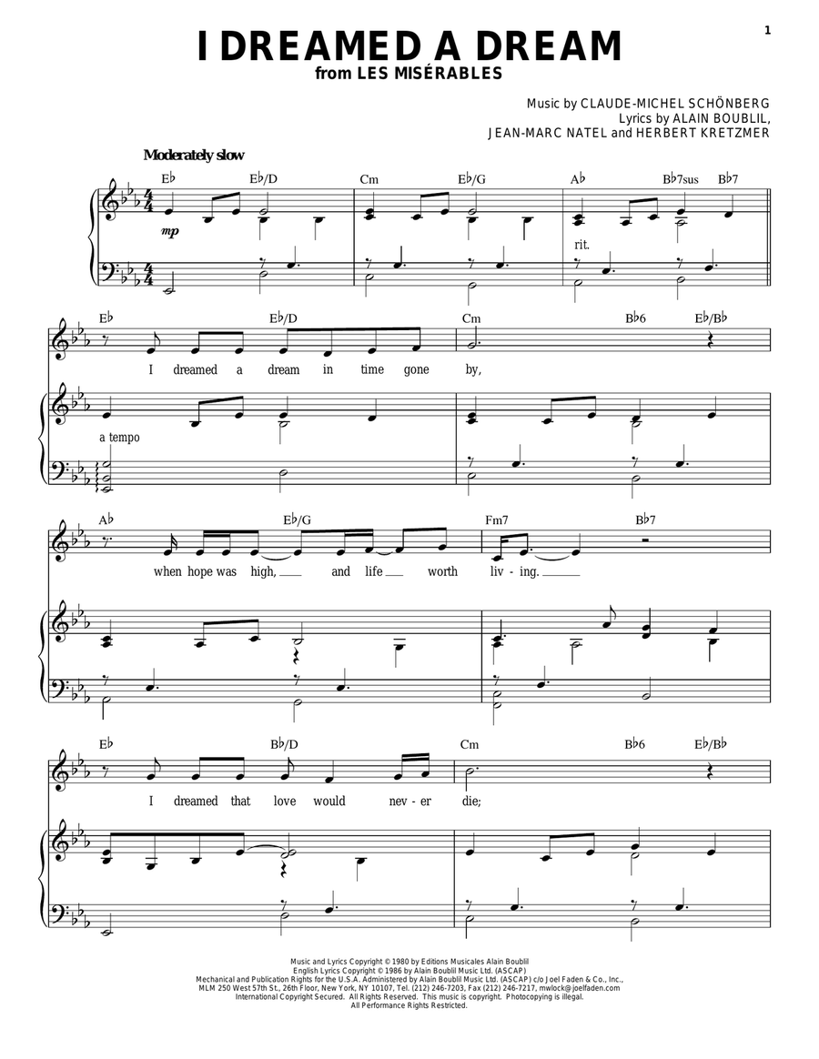 I Dreamed A Dream Piano, Vocal scores gallery preview page 1