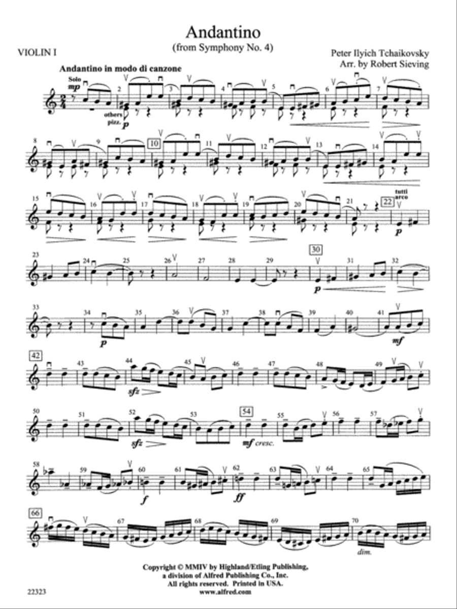 Andantino (from Symphony No. 4): 1st Violin String Orchestra scores gallery preview page 1