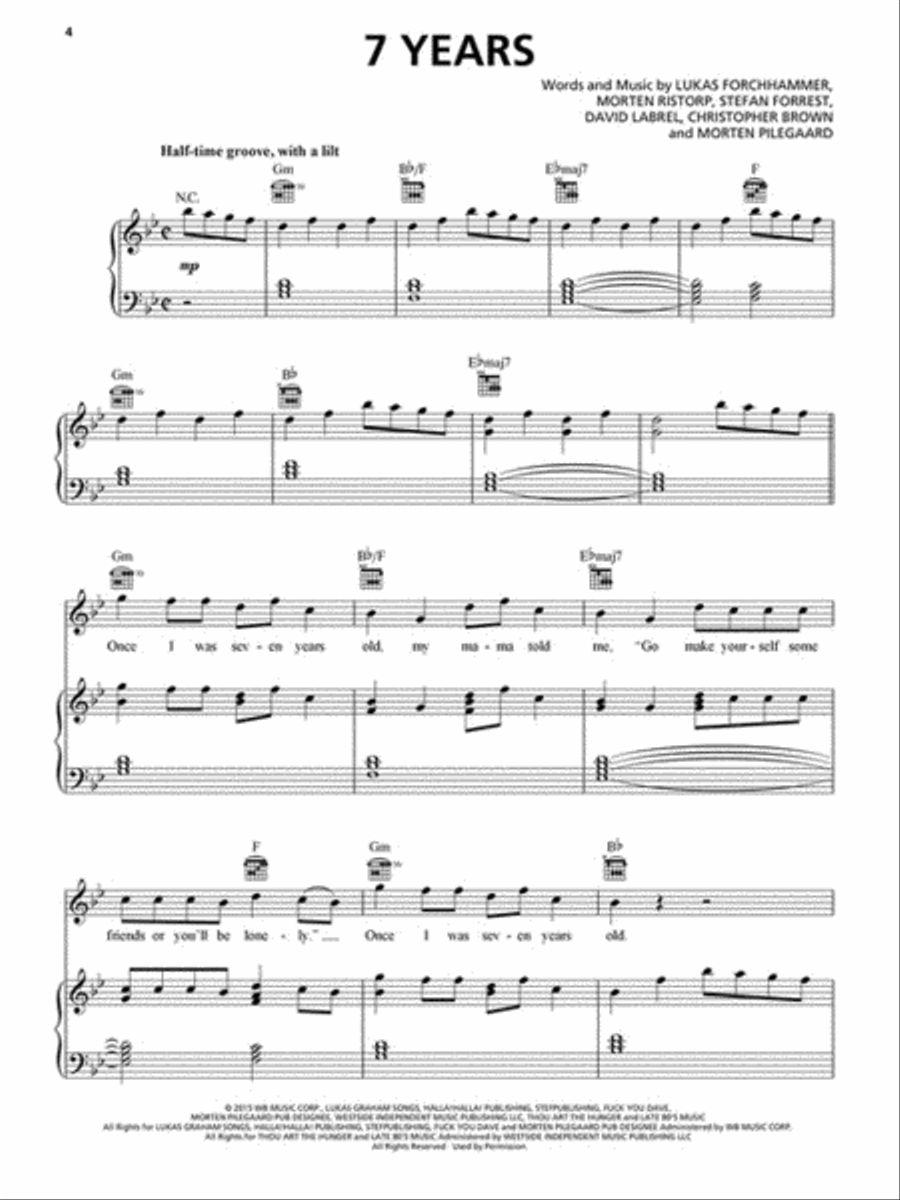 Lukas Graham Piano, Vocal, Guitar scores gallery preview page 3
