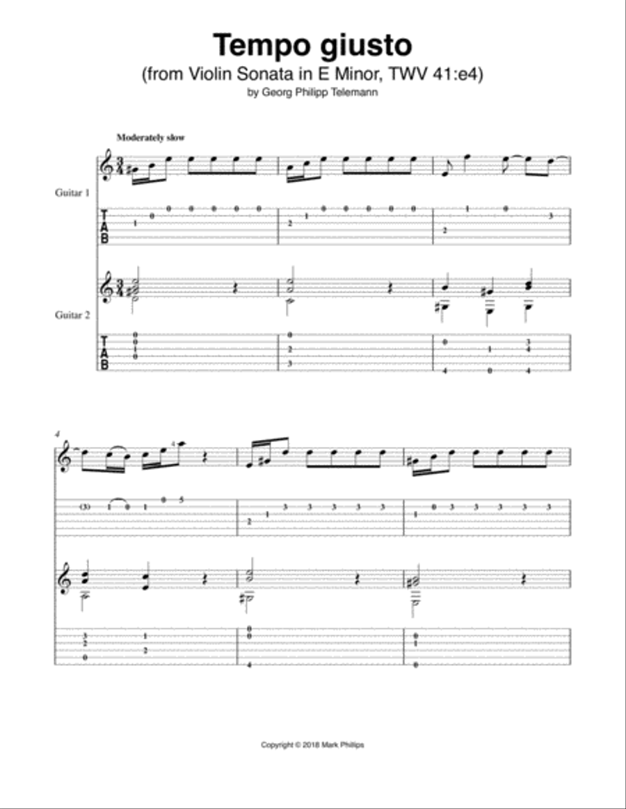 Tempo giusto (from Violin Sonata in E Minor, TWV 41:e4) Violin scores gallery preview page 1