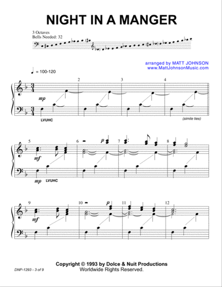 Night in a Manger ~ 3 octave handbell choirs - REPRODUCIBLE 3-Octaves scores gallery preview page 3