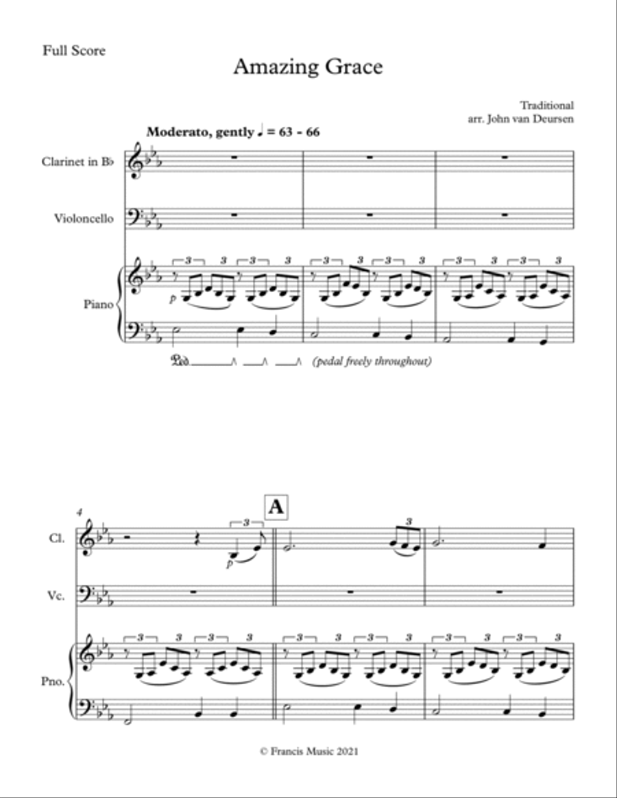 Amazing Grace, for Clarinet, Cello and Piano Clarinet scores gallery preview page 2