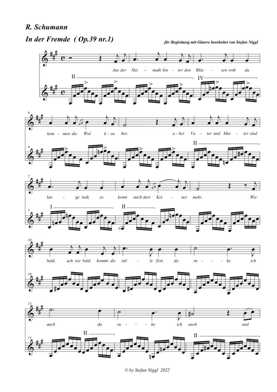 "In der Fremde", Op.39 no.1 for medium voice and guitar