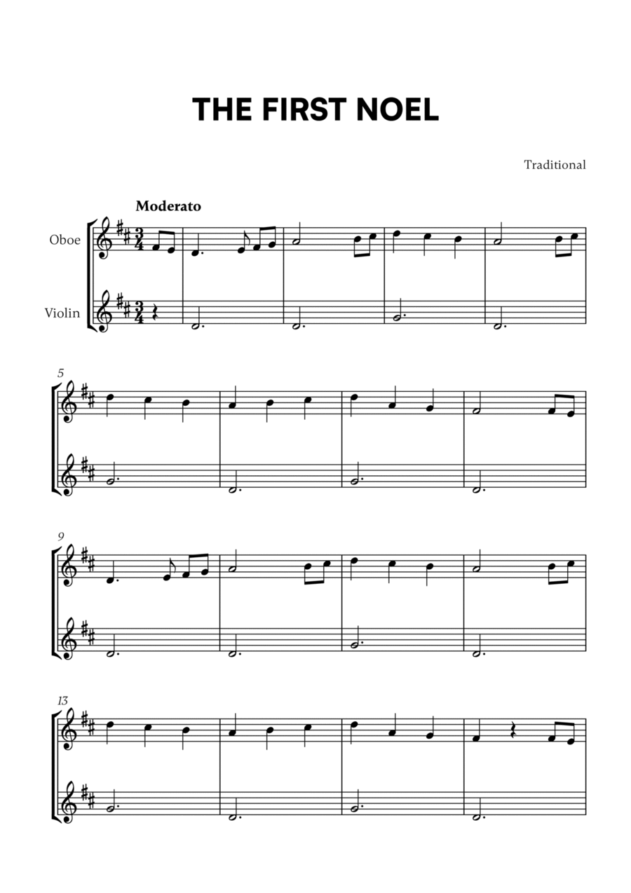 The First Noel (for Oboe and Violin) Oboe scores gallery preview page 1