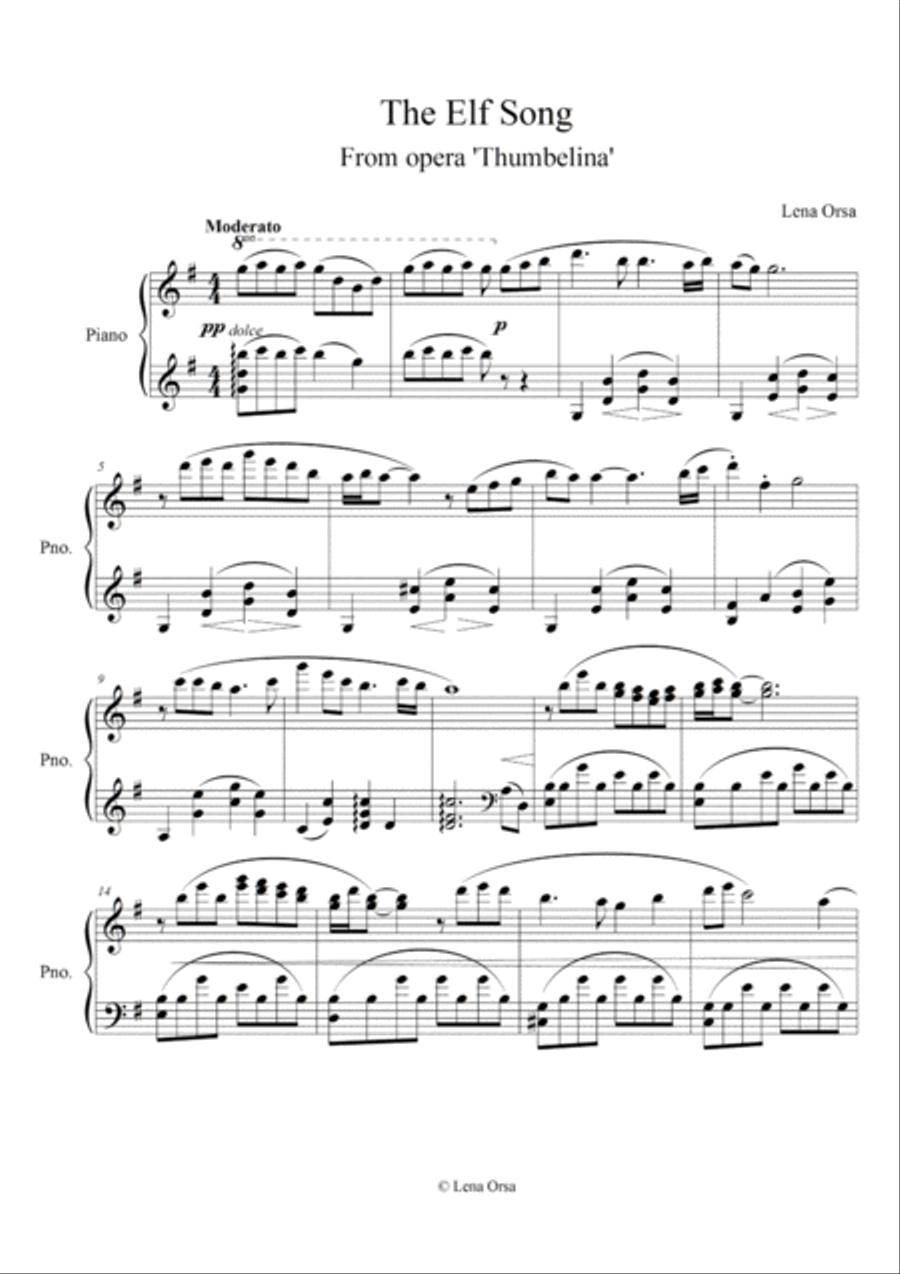 The Elf Song from opera 'Thumbelina' Piano Method scores gallery preview page 1