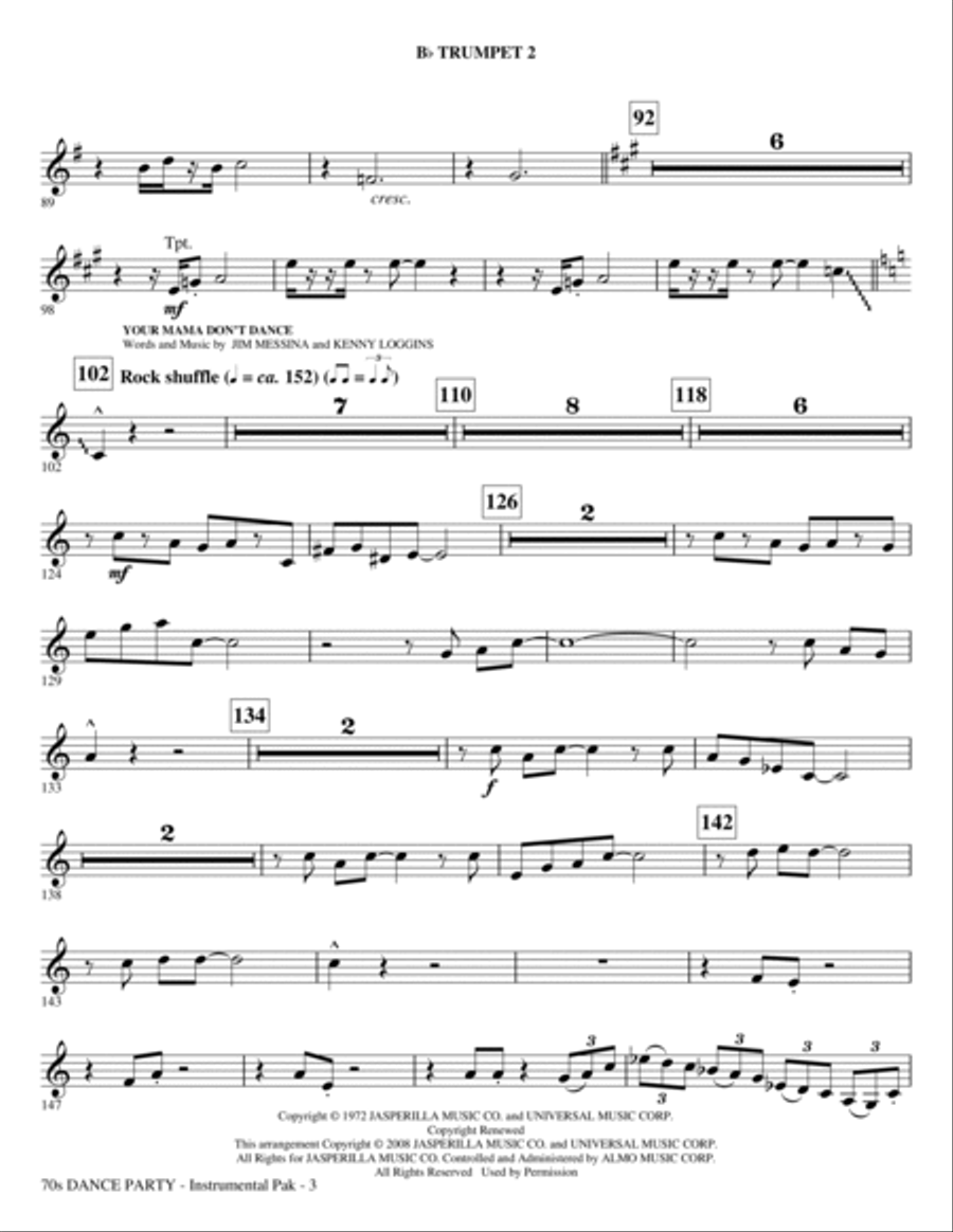 70s Dance Party (Medley) - Bb Trumpet 2 Choir scores gallery preview page 3